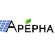 Logo Apepha avec panneau solaire et feuille verte sur fond vert